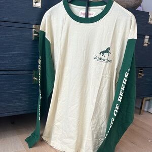 Budweiser Green & Cream Long Sleeve Logo Shirt